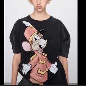 Zara Shirt Mens Large Gray Timothy Q Mouse Disney Dumbo Cartoon Graphic Tee